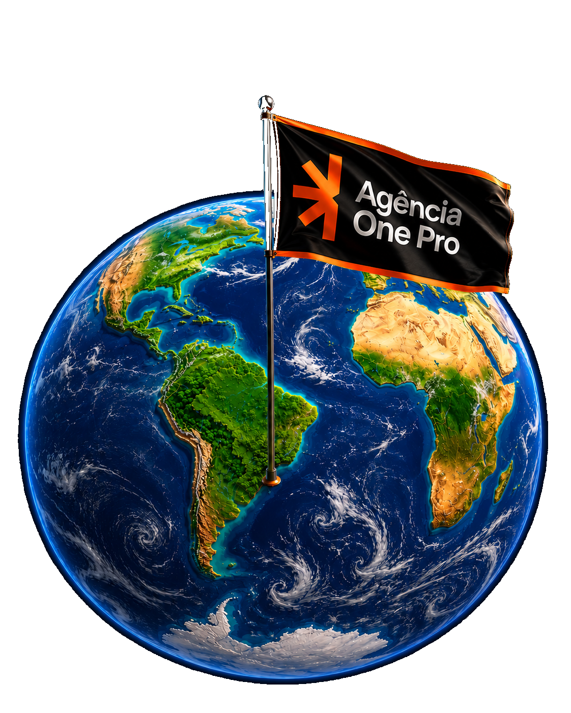 Globo terrestre com a bandeira da Agência OnePro